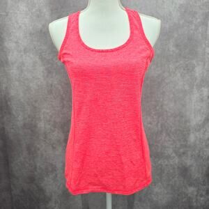 Danskin Now Pink Semi Fitted Stripe Activewear Racerback Tank Top Small